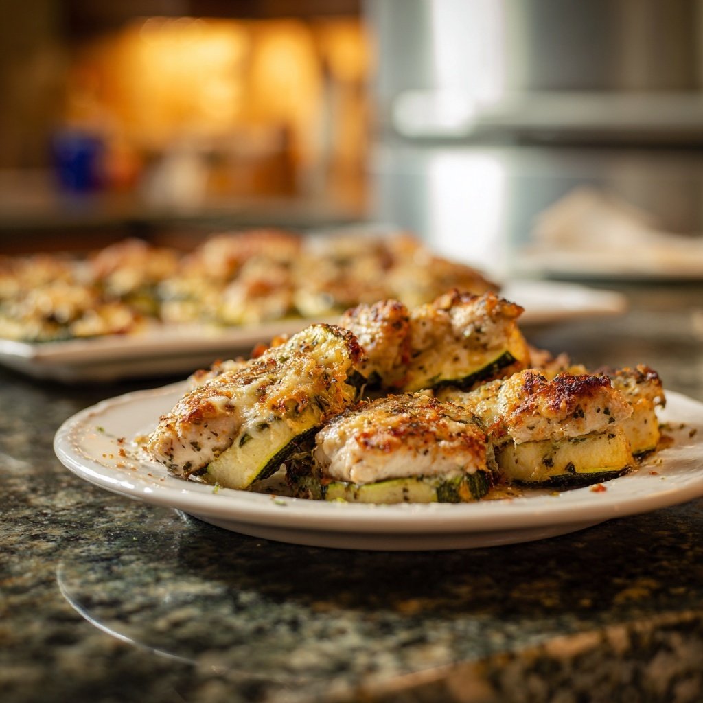 Kalorienarme Ofen Zucchini Mit Hähnchen