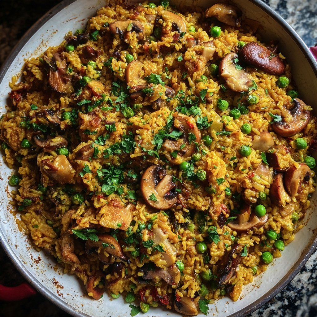 Paella mit Pilzen