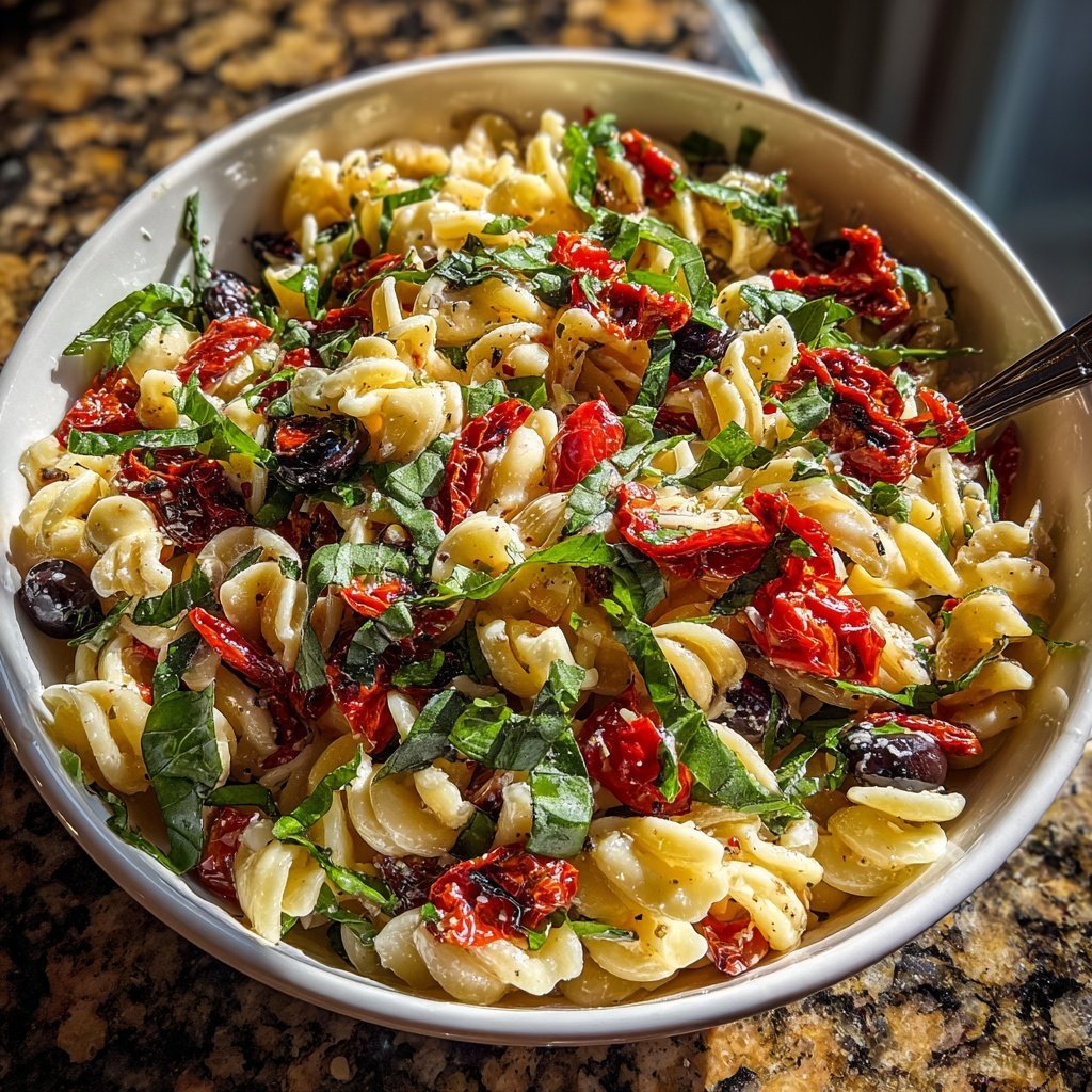 Mediterraner Nudelsalat Mit Getrockneten Tomaten